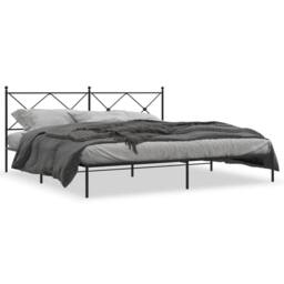 Berkfield Home Metal Bed Frame without Mattress with Headboard Black 193x203cm - Size: 193x203 cm - thumbnail 1