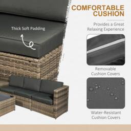OUTSUNNY 8Pcs Patio Rattan Sofa Set Garden Furniture Side Table w/ Cushion in Brown - thumbnail 5