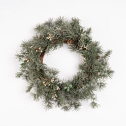 Scottish Everlastings Ltd 40cm Natural Feel Wreath with lights in Green - thumbnail 2