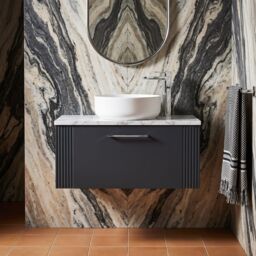 Balterley 1 Drawer Wall Hung Vanity Unit Marble Laminate Worktop, 800mm in Grey - thumbnail 8