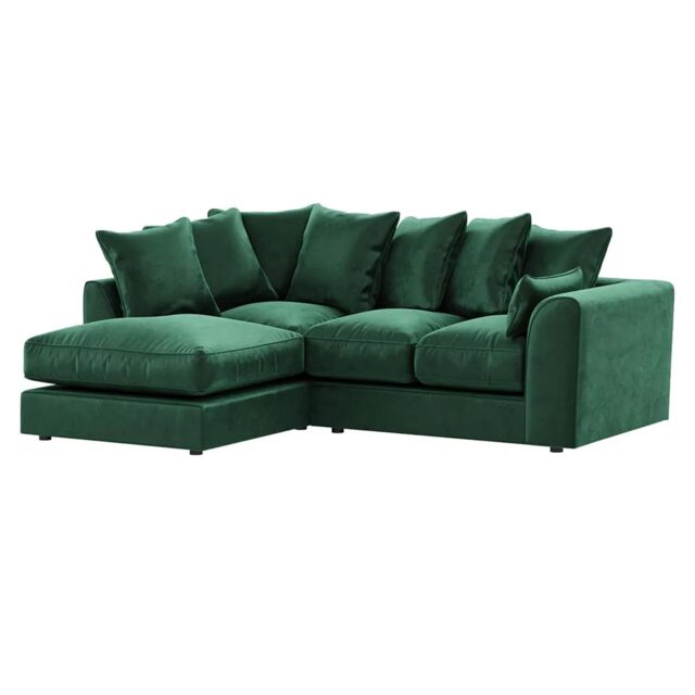 Furnishings For Less UK Brooklyn Plush Velvet 3 to 4 Seater L Shaped Corner Sofa Left Hand Facing in Green - image 1
