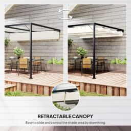 OUTSUNNY 3 x 3(m) Outdoor Lean To Pergola Retractable Canopy Wall Mounted in Cream - thumbnail 4