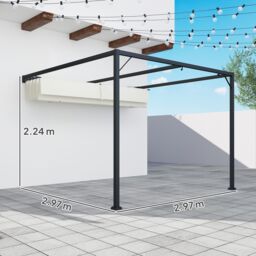OUTSUNNY 3 x 3(m) Outdoor Lean To Pergola Retractable Canopy Wall Mounted in Cream - thumbnail 3
