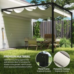 OUTSUNNY 3 x 3(m) Outdoor Lean To Pergola Retractable Canopy Wall Mounted in Cream - thumbnail 5