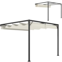 OUTSUNNY 3 x 3(m) Outdoor Lean To Pergola Retractable Canopy Wall Mounted in Cream - thumbnail 2