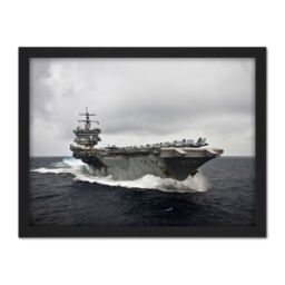 "Artery8 Wall Art Print Military USA Navy USS Enterprise Aircraft Carrier Photo Large Framed Wall Décor Art in White - Size: W18"" x H24""" - thumbnail 1