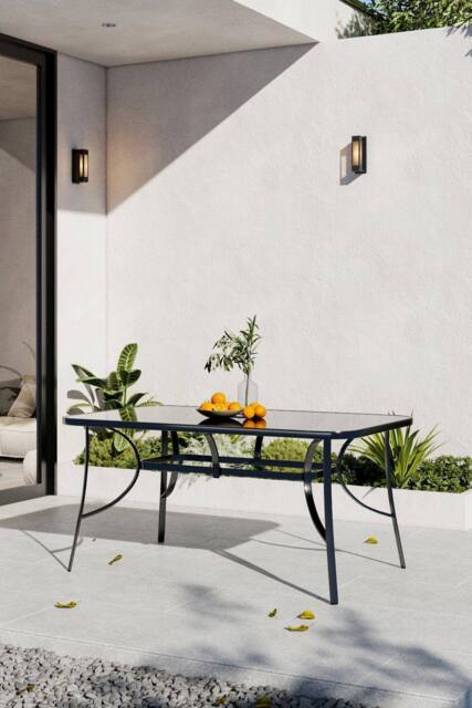 Garden Sanctuary Rectangular Steel Garden Table with Parasol Hole in Black - image 1