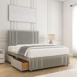 "BSSPOKE Rosie Plush Divan Bed Set 24""Headboard & 2Drawers Same Side & Mattress in Silver - Size: Super King" - thumbnail 1