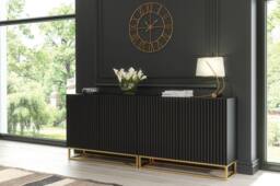 Mex Furniture LTD Set of 2 White Fluted Sideboards 200cm Gold Base - Double Storage Unit in Black - thumbnail 6
