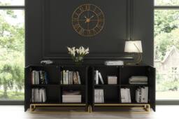 Mex Furniture LTD Set of 2 White Fluted Sideboards 200cm Gold Base - Double Storage Unit in Black - thumbnail 8