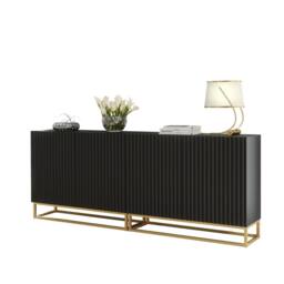 Mex Furniture LTD Set of 2 White Fluted Sideboards 200cm Gold Base - Double Storage Unit in Black - thumbnail 4