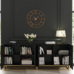 Mex Furniture LTD Set of 2 White Fluted Sideboards 200cm Gold Base - Double Storage Unit in Black - thumbnail 2