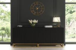 Mex Furniture LTD Set of 2 White Fluted Sideboards 200cm Gold Base - Double Storage Unit in Black - thumbnail 7