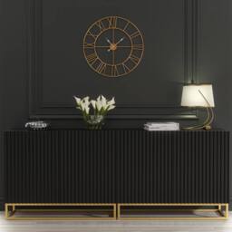 Mex Furniture LTD Set of 2 White Fluted Sideboards 200cm Gold Base - Double Storage Unit in Black