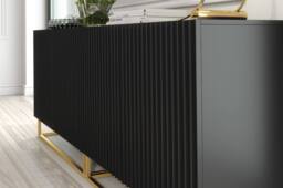 Mex Furniture LTD Set of 2 White Fluted Sideboards 200cm Gold Base - Double Storage Unit in Black - thumbnail 5