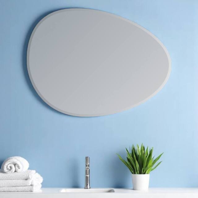 Showerdrape Angel Pebble Oval Wall Mounted Frameless Bevelled Edge Bathroom Mirror 70 x 50cm in Silver - Size: Large - image 1