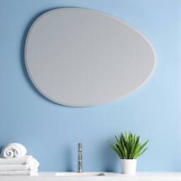 Showerdrape Angel Pebble Oval Wall Mounted Frameless Bevelled Edge Bathroom Mirror 70 x 50cm in Silver - Size: Large - thumbnail 1