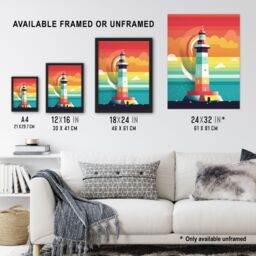 "Artery8 Lighthouse Mid Century Modern Colourful Flat Style Bathroom Art Kids Cheerful Extra Large XL Wall Art Poster Print - Size: W24"" x H32""" - thumbnail 3