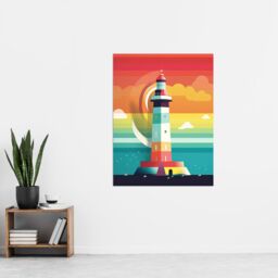 "Artery8 Lighthouse Mid Century Modern Colourful Flat Style Bathroom Art Kids Cheerful Extra Large XL Wall Art Poster Print - Size: W24"" x H32""" - thumbnail 4