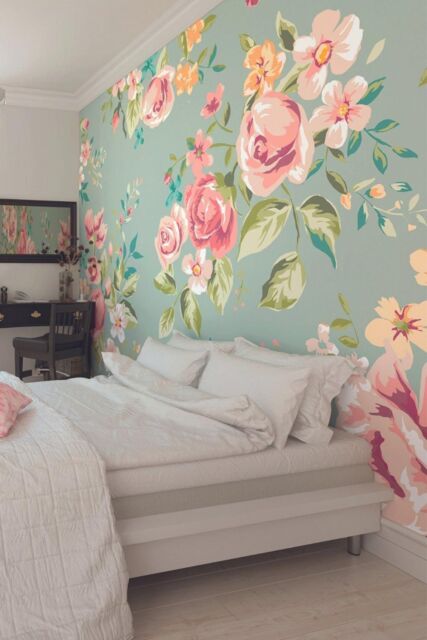 Origin Murals Flowery Wall Mural in Duck Egg Blue - Size: W350 cm x H280 cm - image 1