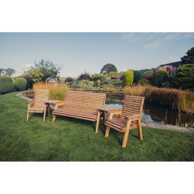 Churnet Valley Garden Furniture Ltd Valley 5 Seat Set 1X3B 2XC Angled Tray - Timber - Fully Assembled in Brown - image 1