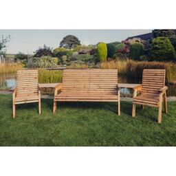 Churnet Valley Garden Furniture Ltd Valley 5 Seat Set 1X3B 2XC Angled Tray - Timber - Fully Assembled in Brown - thumbnail 2