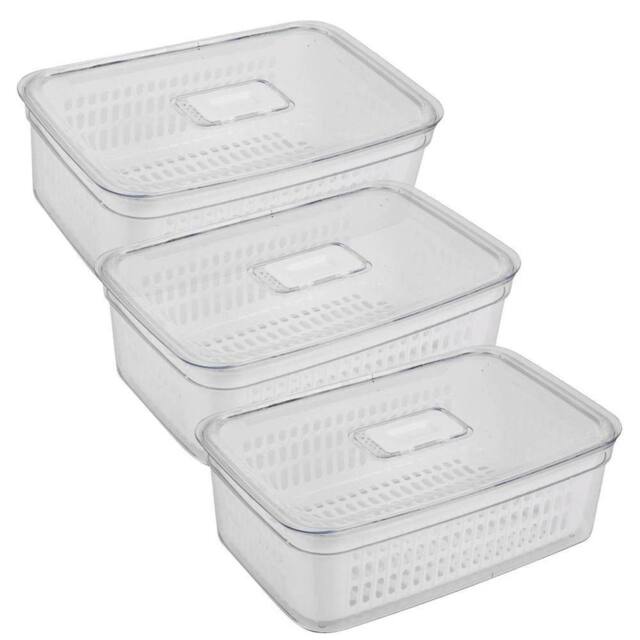 Havendro 3PCS 3.6L Fridge Organiser Container Basket Food Fruit Storage Box in Clear - image 1