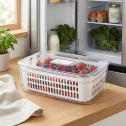 Havendro 3PCS 3.6L Fridge Organiser Container Basket Food Fruit Storage Box in Clear - thumbnail 3