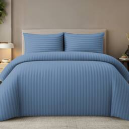 Grace Embossed Satin Stripe Duvet Cover Sets Ultrasoft Quilt Cover in Blue - Size: Double
