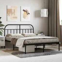 Berkfield Home Metal Bed Frame with Headboard Black 140x200 cm - thumbnail 2