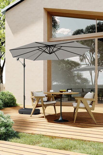 Living and Home 3M Banana Cantilever Outdoor Patio Parasol for Sunshade & Rain with Fillable Base on Wheels in Light Grey - image 1