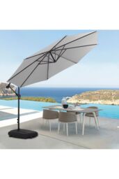 Living and Home 3M Banana Cantilever Outdoor Patio Parasol for Sunshade & Rain with Fillable Base on Wheels in Light Grey - thumbnail 3