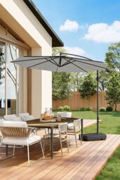 Living and Home 3M Banana Cantilever Outdoor Patio Parasol for Sunshade & Rain with Fillable Base on Wheels in Light Grey - thumbnail 2