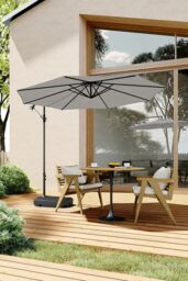 Living and Home 3M Banana Cantilever Outdoor Patio Parasol for Sunshade & Rain with Fillable Base on Wheels in Light Grey - thumbnail 1