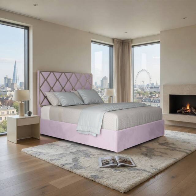 Casani Sudbury Upholstered Soft Velvet Pink Metal Designer Bed Frame - Size: Single - image 1