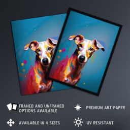 "Artery8 Wall Art Print Whippet Dog Lover Gift Pet Portrait Blue Orange Purple Artwork Painting Art Framed - Size: W12"" x H16""" - thumbnail 2
