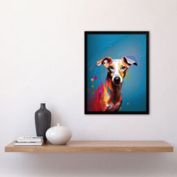 "Artery8 Wall Art Print Whippet Dog Lover Gift Pet Portrait Blue Orange Purple Artwork Painting Art Framed - Size: W12"" x H16""" - thumbnail 4