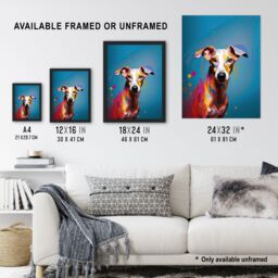 "Artery8 Wall Art Print Whippet Dog Lover Gift Pet Portrait Blue Orange Purple Artwork Painting Art Framed - Size: W12"" x H16""" - thumbnail 3