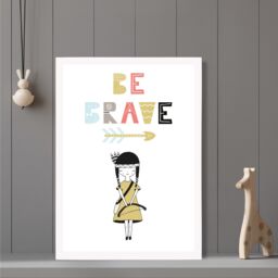 ARTZE Cute Colourful Be Brave Little Scandi Quote Framed Print SIZE: A4 with White Frame in Pale Blue - thumbnail 2