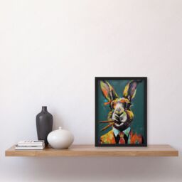 Artery8 Rabbit with Cheroot Cigars Wearing Suit Modern Artwork Framed Wall Art Print A4 in Black - thumbnail 2