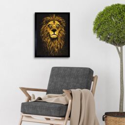 "Artery8 Wall Art Print King Of The Pride Male Lion Golden Mane Painting Gustav Dore Style Black & Gold Art Framed - Size: W12"" x H16""" - thumbnail 2