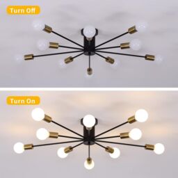 Garwarm 10-Light Sputnik Semi Flush Mount Industrial Chandelier for Living Room Kitchen Island Bedroom in Black - thumbnail 4