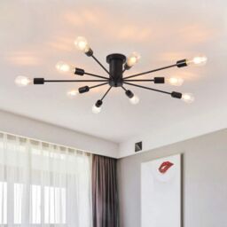 Garwarm 10-Light Sputnik Semi Flush Mount Industrial Chandelier for Living Room Kitchen Island Bedroom in Black - thumbnail 1
