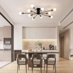 Garwarm 10-Light Sputnik Semi Flush Mount Industrial Chandelier for Living Room Kitchen Island Bedroom in Black - thumbnail 2