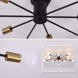 Garwarm 10-Light Sputnik Semi Flush Mount Industrial Chandelier for Living Room Kitchen Island Bedroom in Black - thumbnail 5