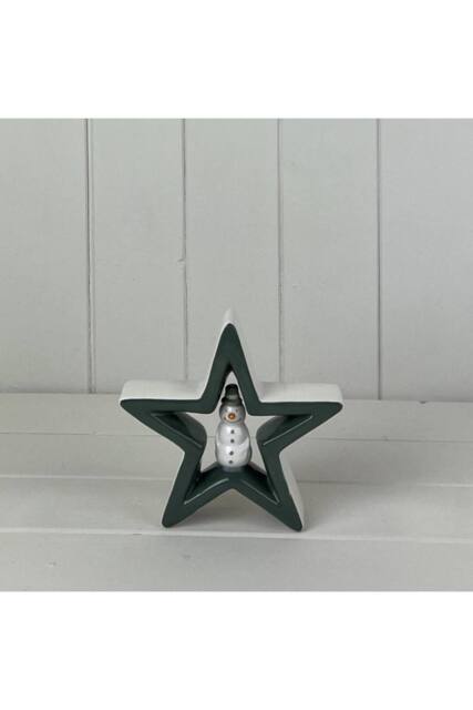 KDMD Dark Green Ceramic Star with Snowman Decoration - image 1