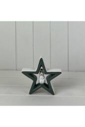 KDMD Dark Green Ceramic Star with Snowman Decoration - thumbnail 1