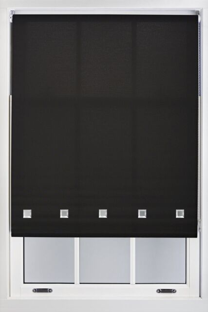 Furnished Daylight Roller Blind with Chrome Square Eyelets - Trimmable Window Shade in Black - Size: 80 cm width x 165 cm drop - image 1