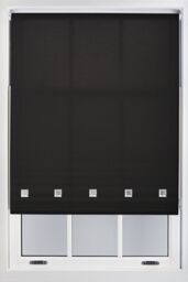 Furnished Daylight Roller Blind with Chrome Square Eyelets - Trimmable Window Shade in Black - Size: 80 cm width x 165 cm drop - thumbnail 1