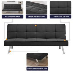 Bravich LTD Click Clack Fabric Sofa Bed - 3 Seater in Black - thumbnail 7